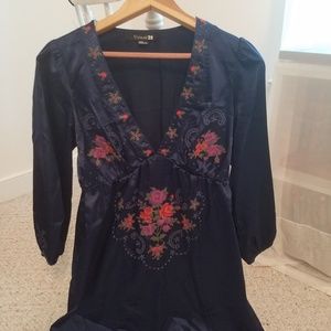 Forever 21 Low-Neck Navy Silk Tunic Dress